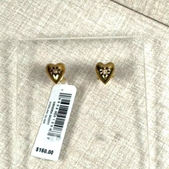NWT Kendra Scott Angie 18K Gold Vermeil & 0.02 TCW Diamond Heart Stud Earrings - Picture 1 of 4